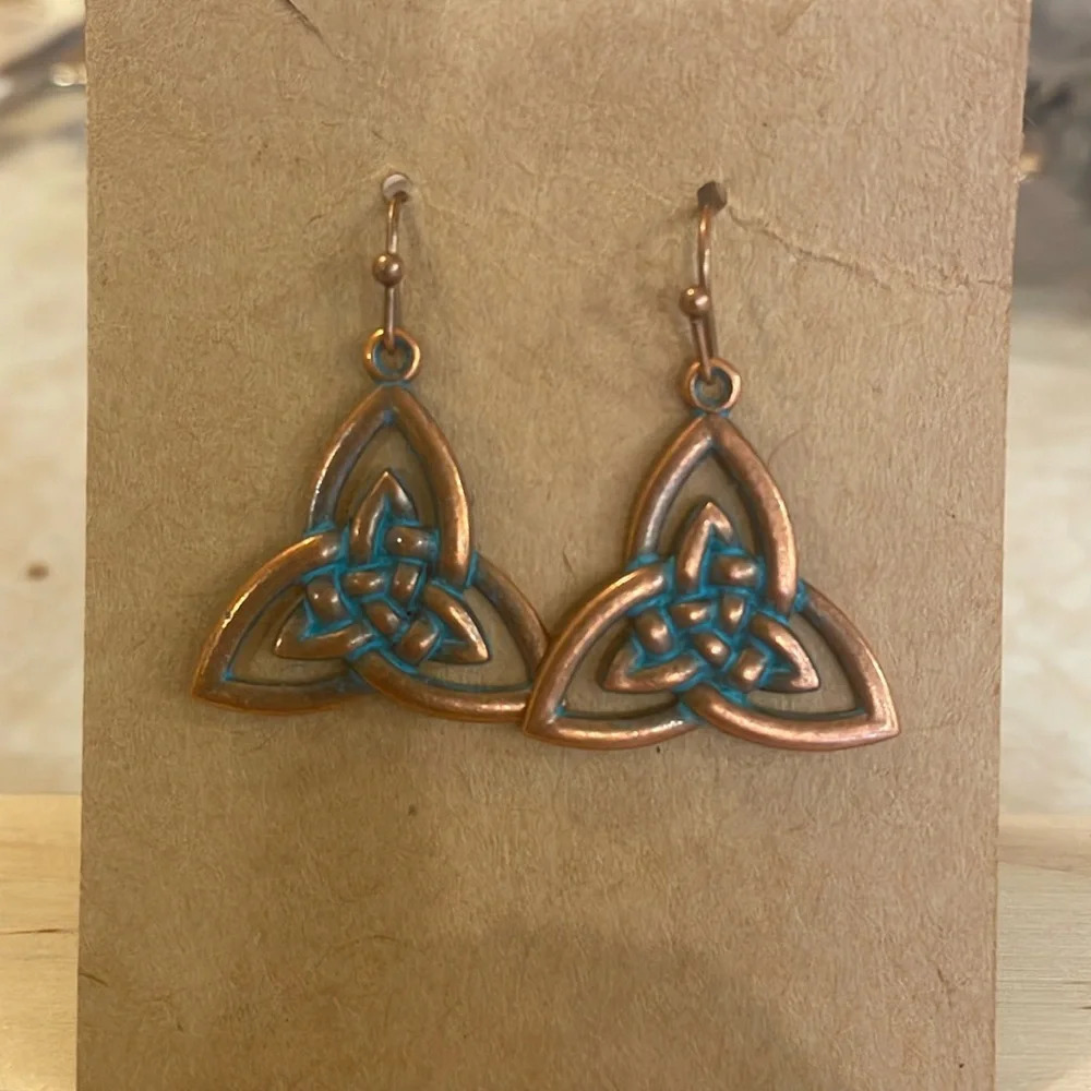 Retro Ethnic Style Drop Earrings - Bronze with Distressed Green Finish, …